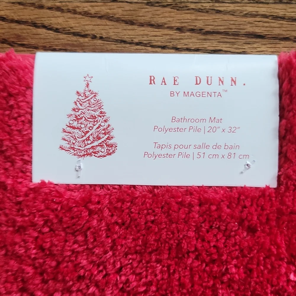Nwt Rae Dunn Magenta Merry Christmas bathroom mat rug red white Holiday - Picture 3 of 6